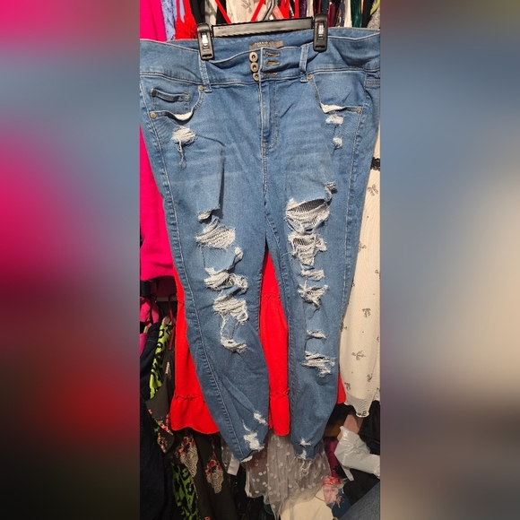 🍂🍁Torrid 20R Torrid Jeans Fishnet Deconstructed Jegging SKINNY SUPER SOFT - Picture 4 of 9